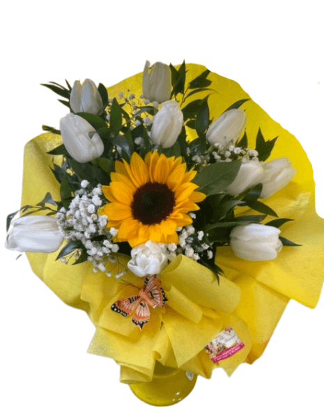 Bouquet Tulipani Bianchi e Girasole